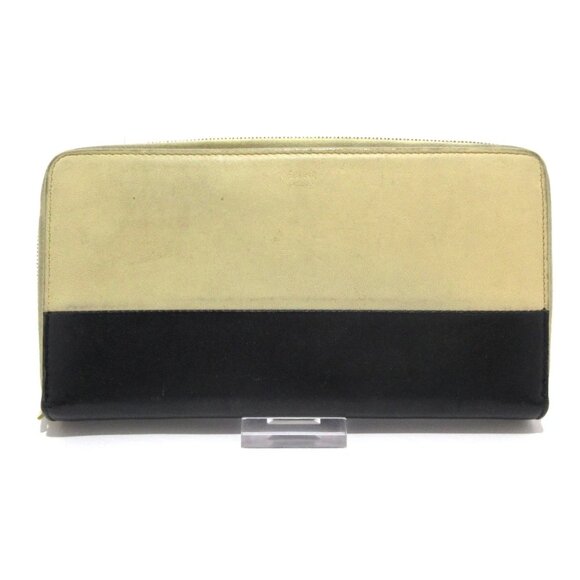 Auth CELINE - Beige Black Leather Long Wallet - Picture 1 of 16